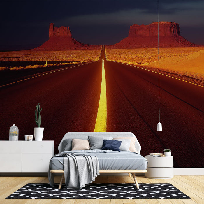 Mural Wallpaper desert landscape | Road in front of majestic rock formations
