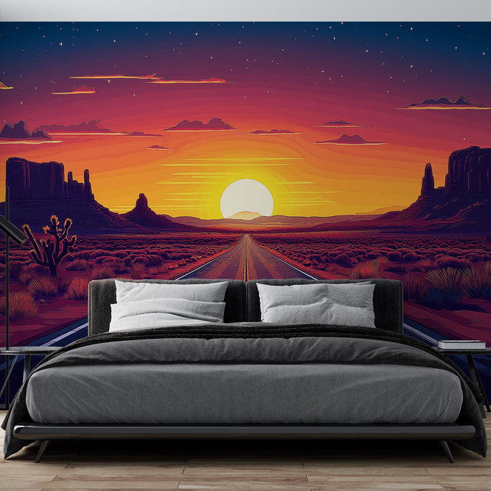 Tapetti desert landscape | Road leading to a vibrant sunset