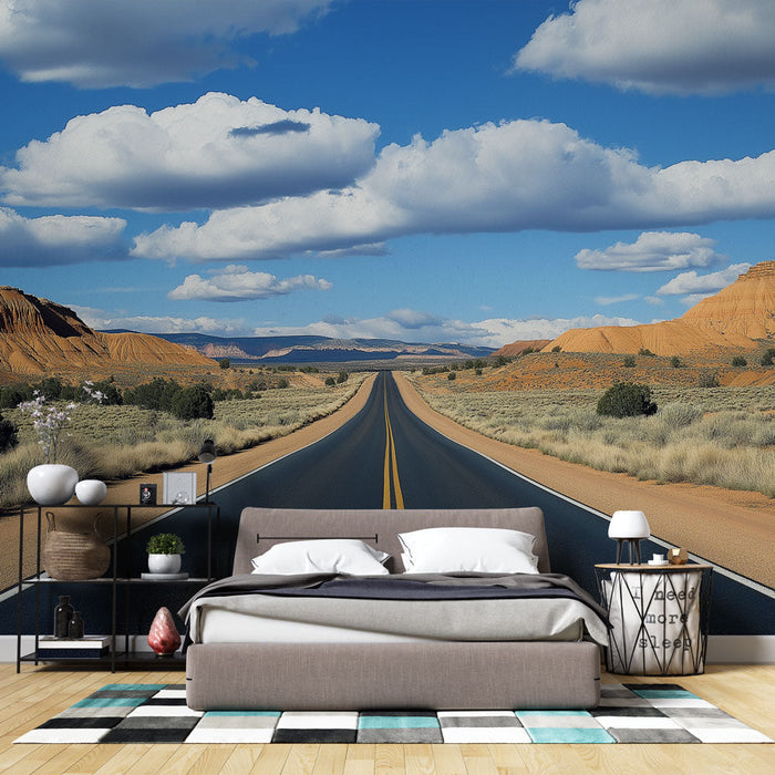 Tapetti aavikkomaisema | Mutkitteleva tie värikkäiden kalliomuodostelmien keskellä