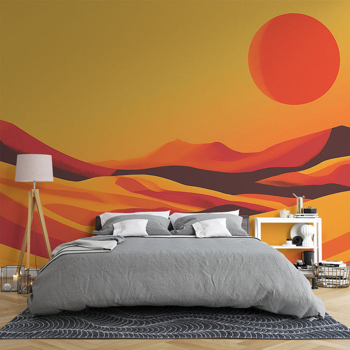 Mural Wallpaper desert landscape | Waves of dunes in warm shades under a golden sky