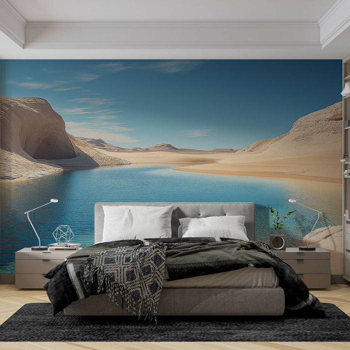 Mural Wallpaper desert landscape | View of an oasis in the heart of golden dunes