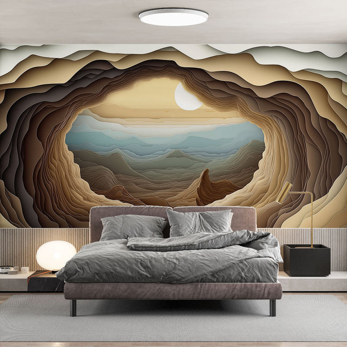 Ταπετσαρία τοπίου σε ανάγλυφο | Αφηρημένη άποψη μιας κοιλάδας με παιχνίδι γήινων χρωμάτων και γαλήνιο ουρανό