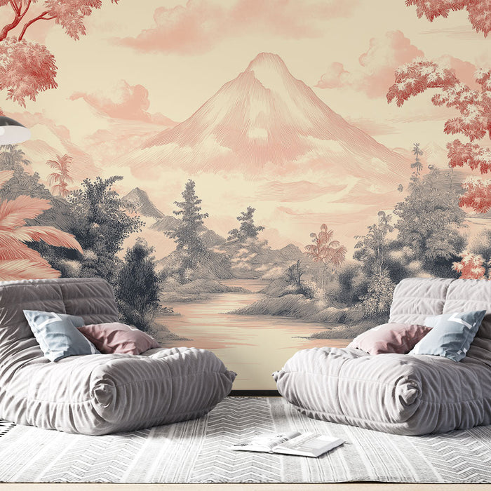 Foto Behang exotisch landschap | Majestueuze berg en vredige rivier