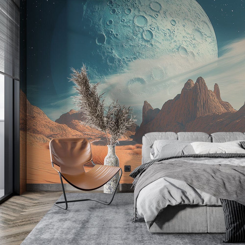 Foto Behang buitenaards landschap | Woestijn met majestueuze maan en r —  WonderMural, image size:1000x1000