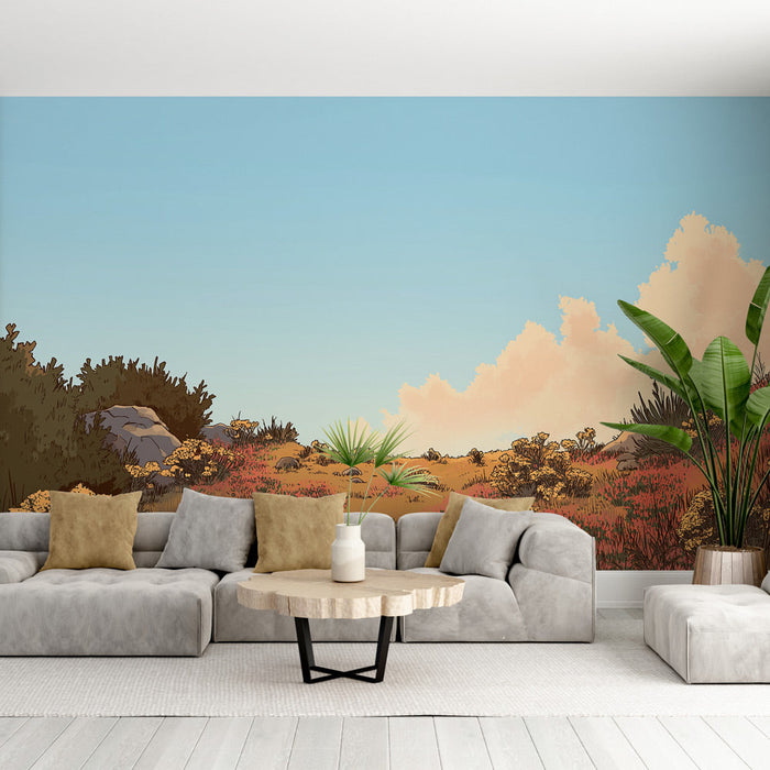 Tapetti kukkainen maisema | Kukkaniitty sinisen taivaan alla