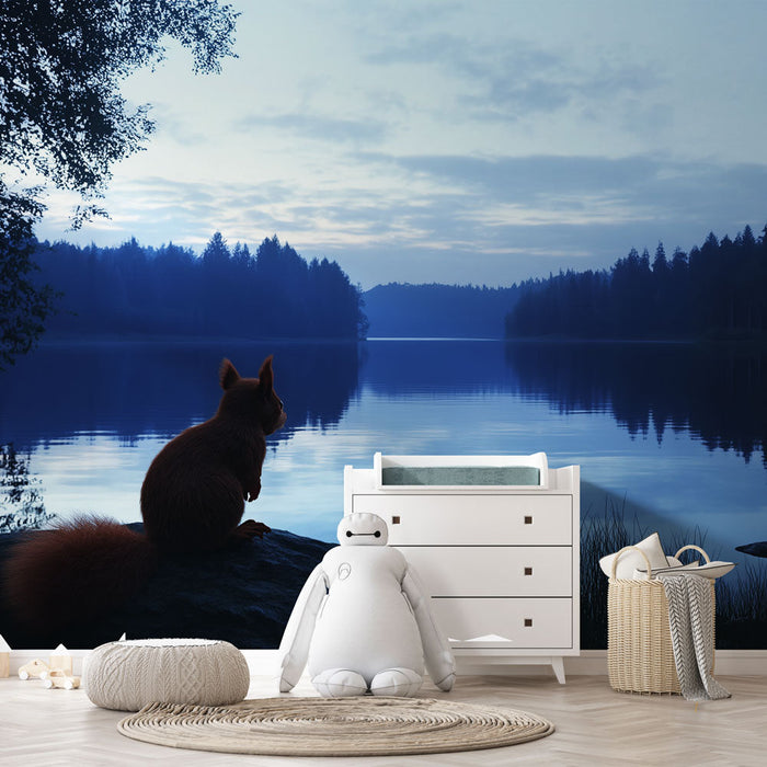 Mural Wallpaper landscape forest | Escape to the edge of a tranquil lake at dawn