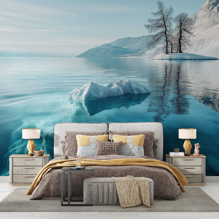 Carta da parati paesaggio ghiacciato | Calma delle acque ghiacciate con isolotto isolato