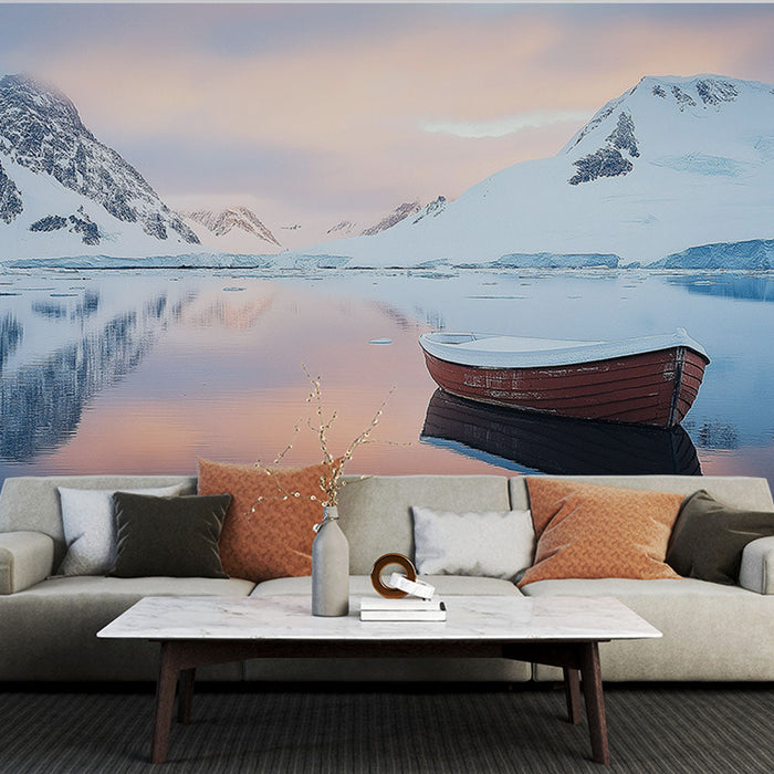 Mural Wallpaper glacial landscape | Snowy mountains and calm waters at sunrise