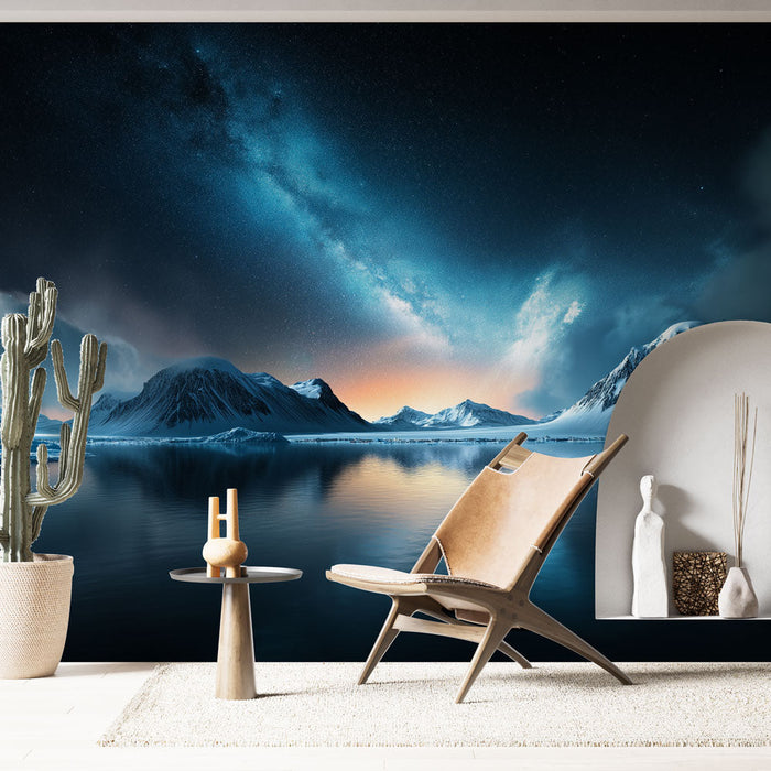 Jäämaastikuga seinakate | Lumised mäed tähistaeva all