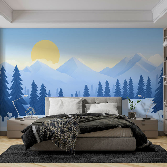 Tapeta zimní krajina | Sněhem pokryté hory a jehličnatý les