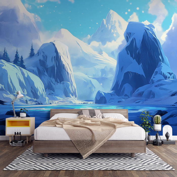 Tapeta zimski krajolik | Snježne planine i četinarska šuma