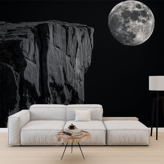 Fototapet lunar landscape | Mørk stein under den lyse månen