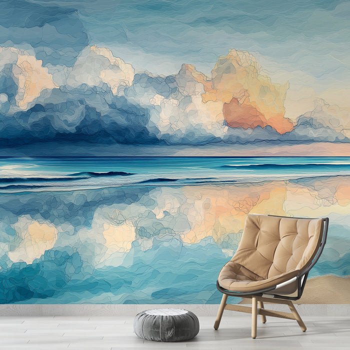 Papel pintado de paisaje | Cielo brillante y reflejos en agua tranquila