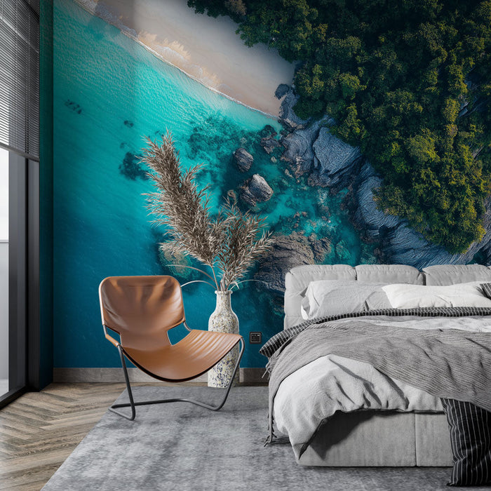 Mural Wallpaper morski krajolik | Mirna obala s tirkiznim vodama i stijenama