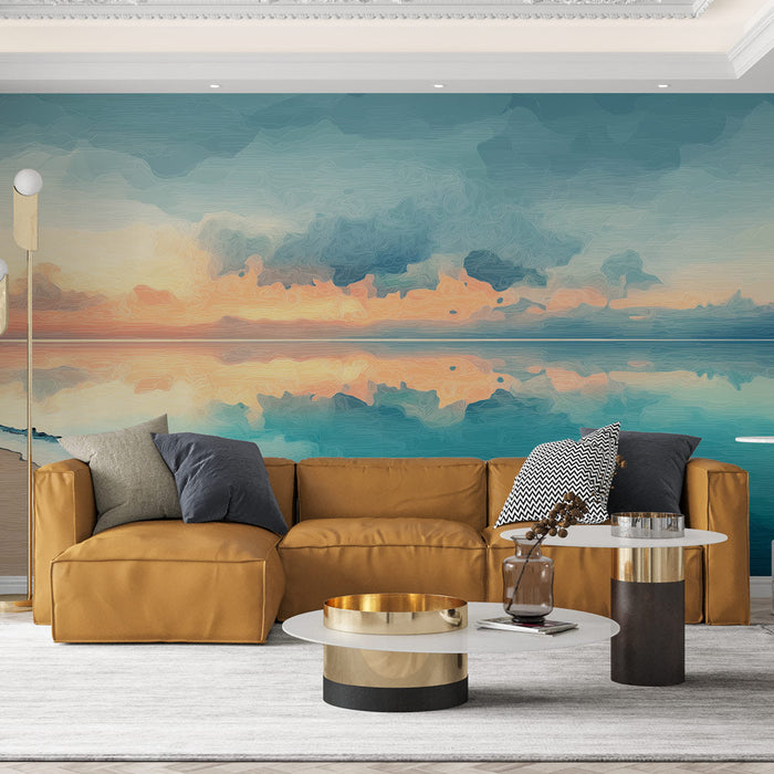 Fototapet deniz manzaralı | Sakin yansımalarla okyanus üzerinde günbatımı