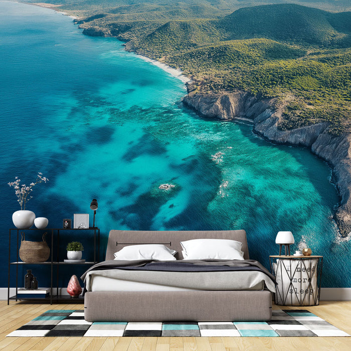 Tapetti merimaisema | Häikäisevät sinisen sävyt ja luonnolliset elementit