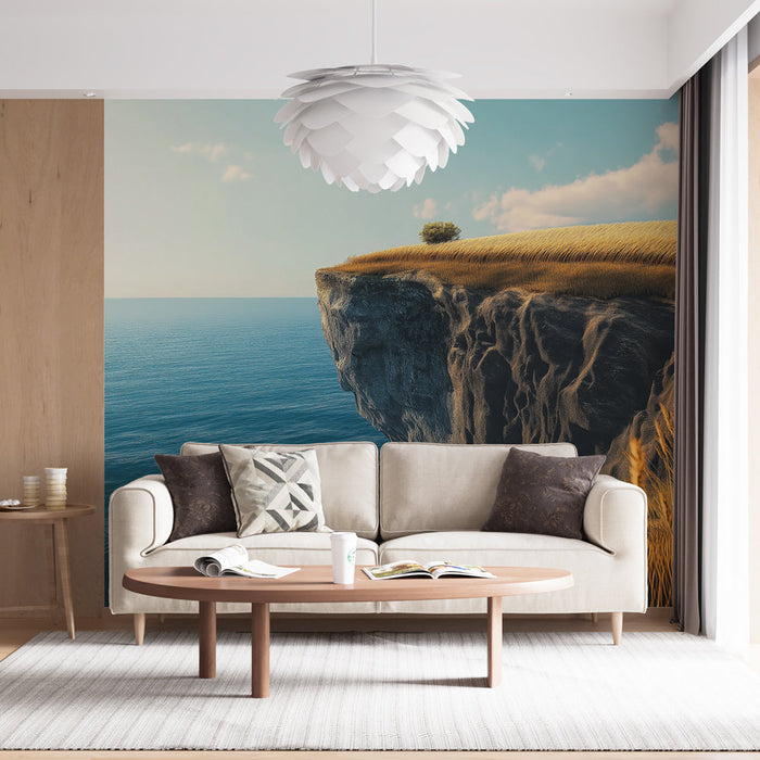 Foto Behang marien landschap | Gouden klif op een rustgevende oceaan achtergrond