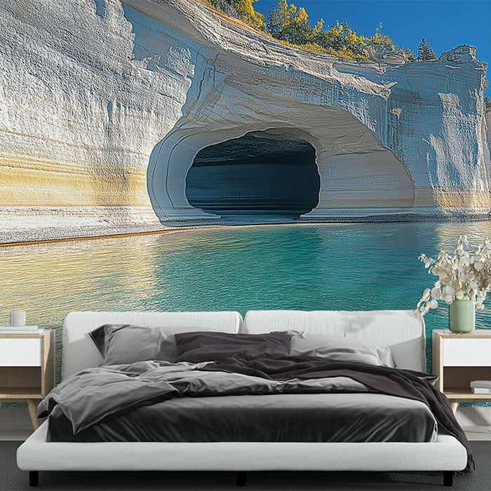 Foto Behang maritiem landschap | Witte kliffen met kristalhelder turquoise water