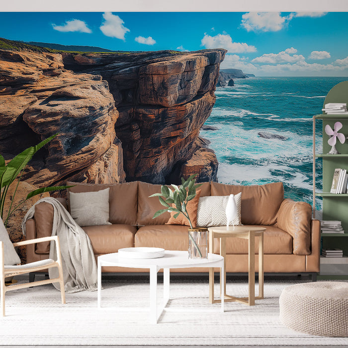 Papel pintado paisaje marino | Acantilados junto al mar con olas turquesas
