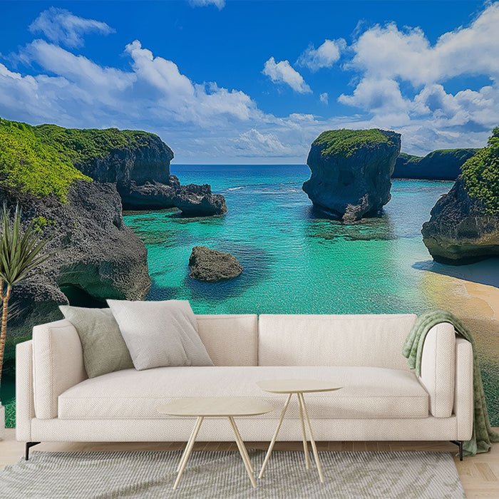 Carta da parati paesaggio marino | Rocce iconiche e acque cristalline sotto un cielo luminoso