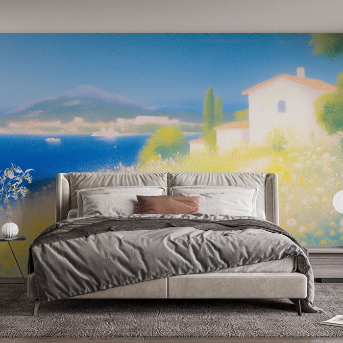 Fototapet marin landskap | Blomstrad stig vid vattnet