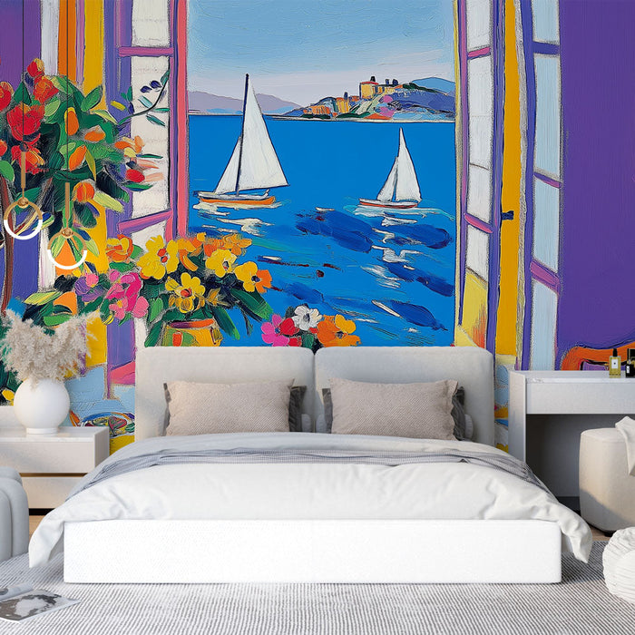 Seinamaal tapett merevaade | Värvikas vaade merele ja purjekatele