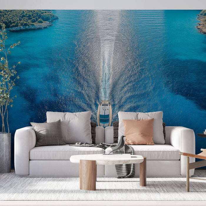 Papel pintado paisaje marino | Yate navegando en un mar turquesa
