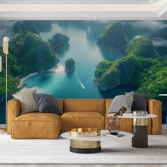 Carta da parati paesaggio marittimo | Vista aerea di baie turchesi e paesaggi rigogliosi