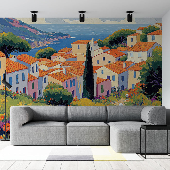 Tapete Mediterrane Landschaft | Buntes Dorf am Meer