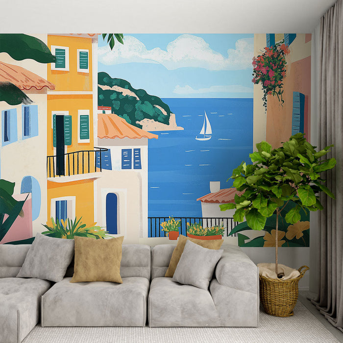 Fototapet Middelhavslandskap | Fargerik utsikt over havet