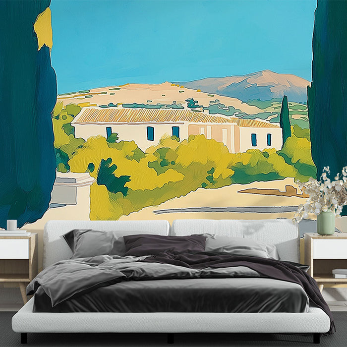 Fototapet Middelhavslandskab | Farverig udsigt over natur og arkitektur