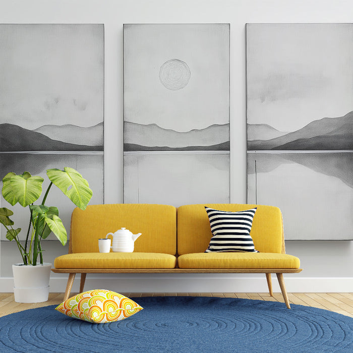 Mural Wallpaper minimalist landscape | Black and white landscape with reflection on the water