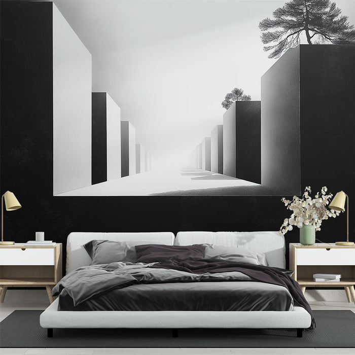 Tapeta minimalistyczny pejzaż | Monochromatyczna perspektywa z elementami naturalnymi