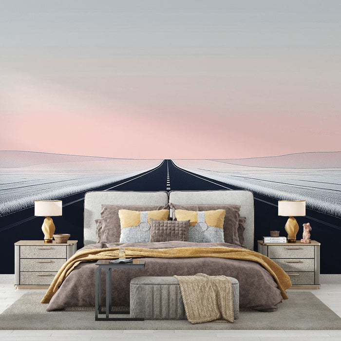 Tapeta minimalistická krajina | Černá silnice pod pastelovou oblohou