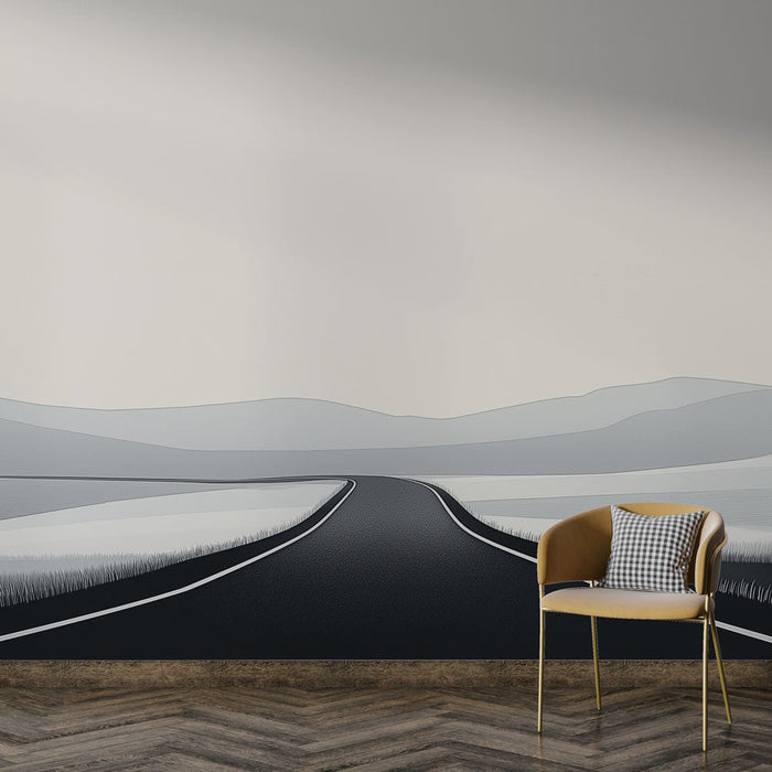 Tapet peisagistic minimalist | Drumul sinuos în mijlocul dealurilor blânde