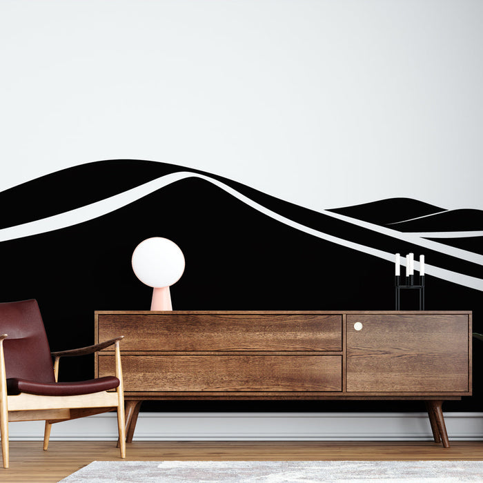 Mural Wallpaper minimalist landscape | Elegant hill silhouettes in black and white