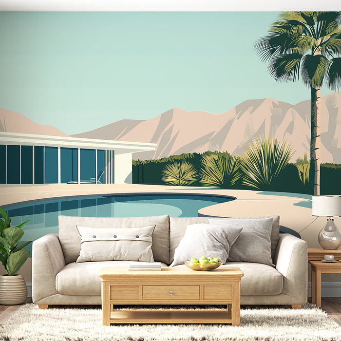 Tapete peyzazh moderno | Thea enos pisinas perivallomenis apo phoinikes kai bounous