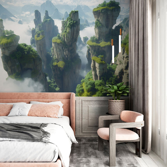 Fototapet fjellandskap | Majestetisk fjellformasjon over skyene