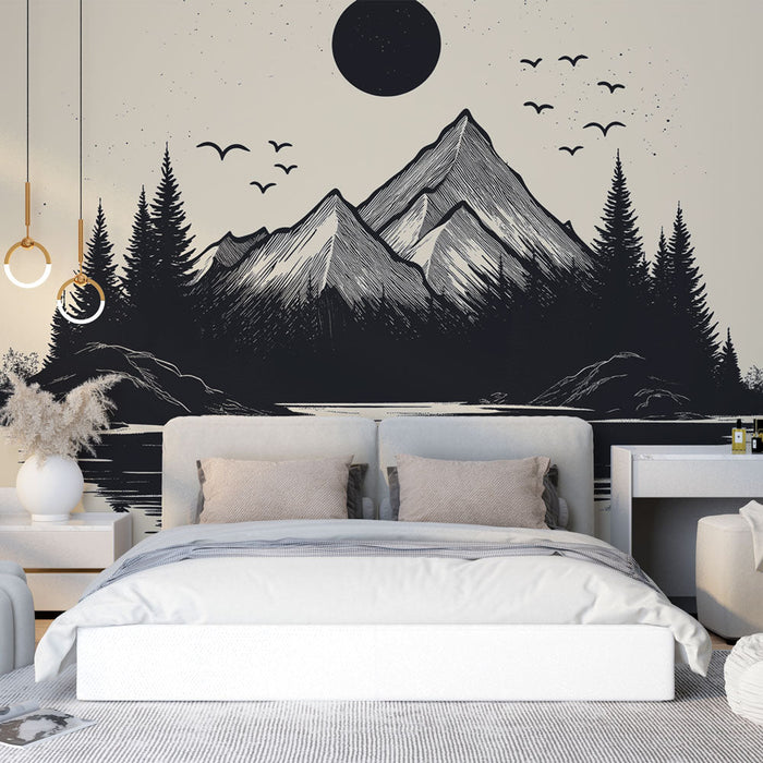 Fototapet fjellandskap | Majestetiske fjell og beroligende refleksjon