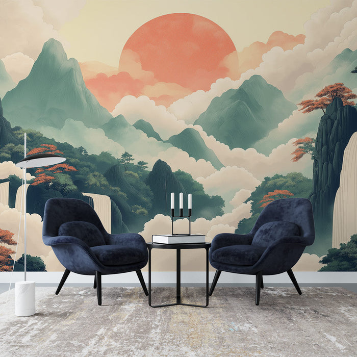 Fototapet gorskih pokrajin | Slapovi in sončni zahod v nežnih barvah