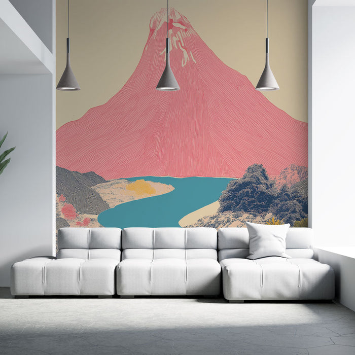 Fototapet fjellandskap | Fargerik illustrasjon av et stilisert fjell