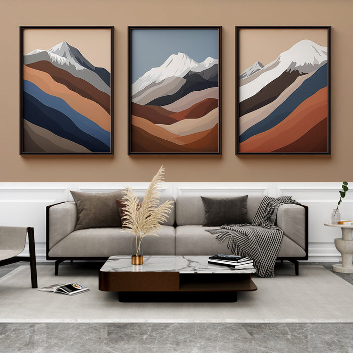 Maalitapet mägine maastik | Geomeetrilised illustratsioonid alpimaastikest mahedates toonides