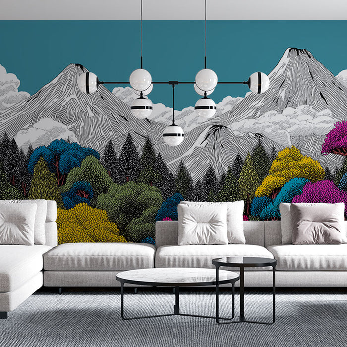 Fototapet dağ manzarası | Renkli ormanlarla çevrili muhteşem dağlar