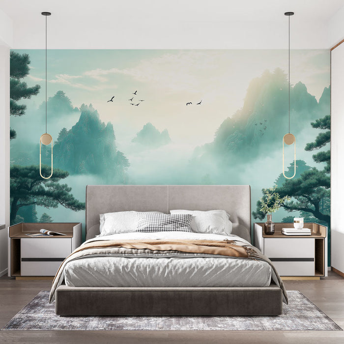 Tapeta planinski krajolik | Maglovit krajolik s veličanstvenim vrhovima