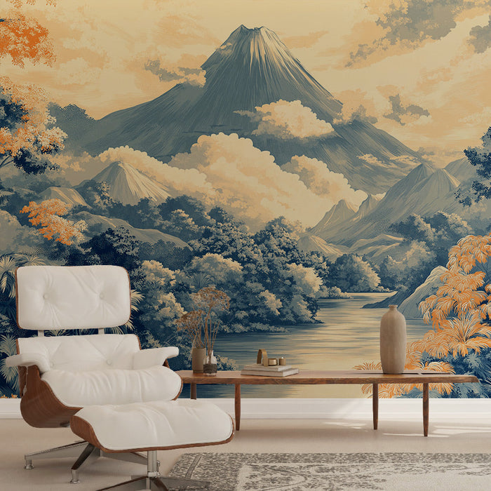 Ταπετσαρία τοπίου βουνού | Τροπικό τοπίο με απαλές αποχρώσεις