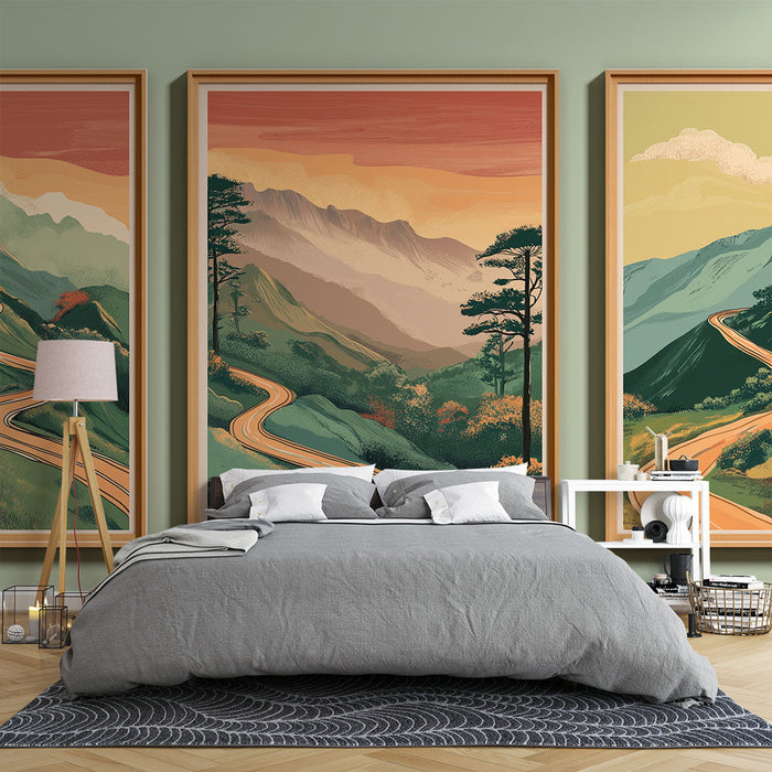 Tapeta horská krajina | Klikatá cesta při západu slunce