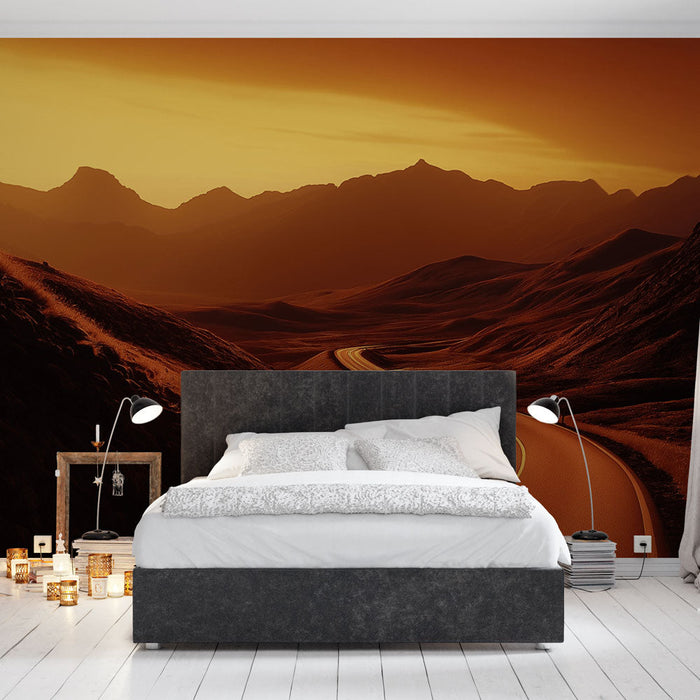 Tapetti vuoristomaisema | Kiemurteleva tie hämärässä tunnelmassa