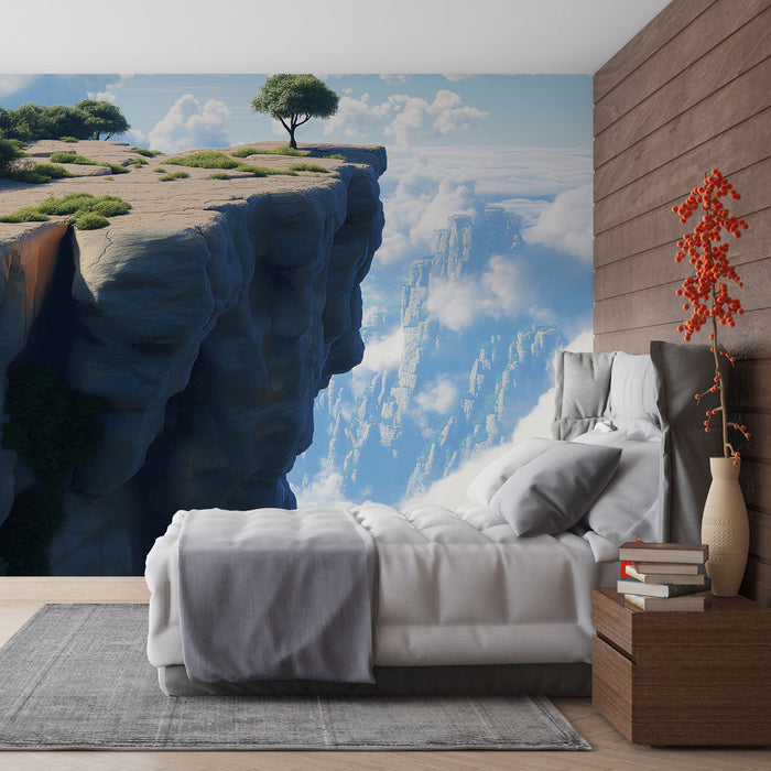 Tapetti maisemamaalaus | Näyttävä maisema jyrkänteestä yksinäisellä puulla