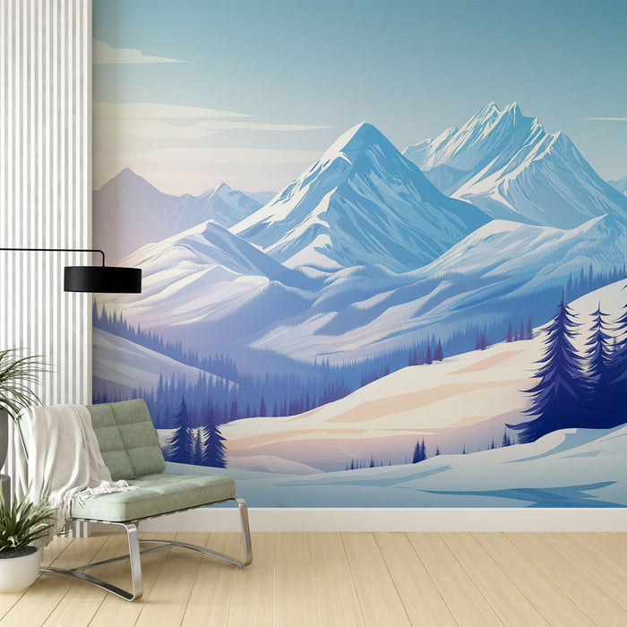 Nástěnná tapeta Horská krajina | Uklidňující zimní panorama se zasněženými vrcholky