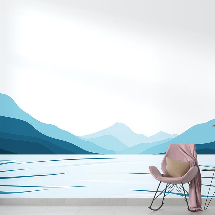Muraaltapeet mägimaastik | Siniste lainete ja loodusliku rahu voog